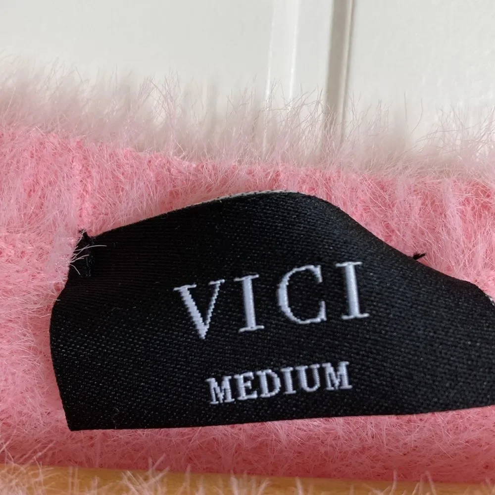 Vivi Womens‎ Eyelash Fuzzy Crop Sweater Pink Size M Long Sleeve Barbie